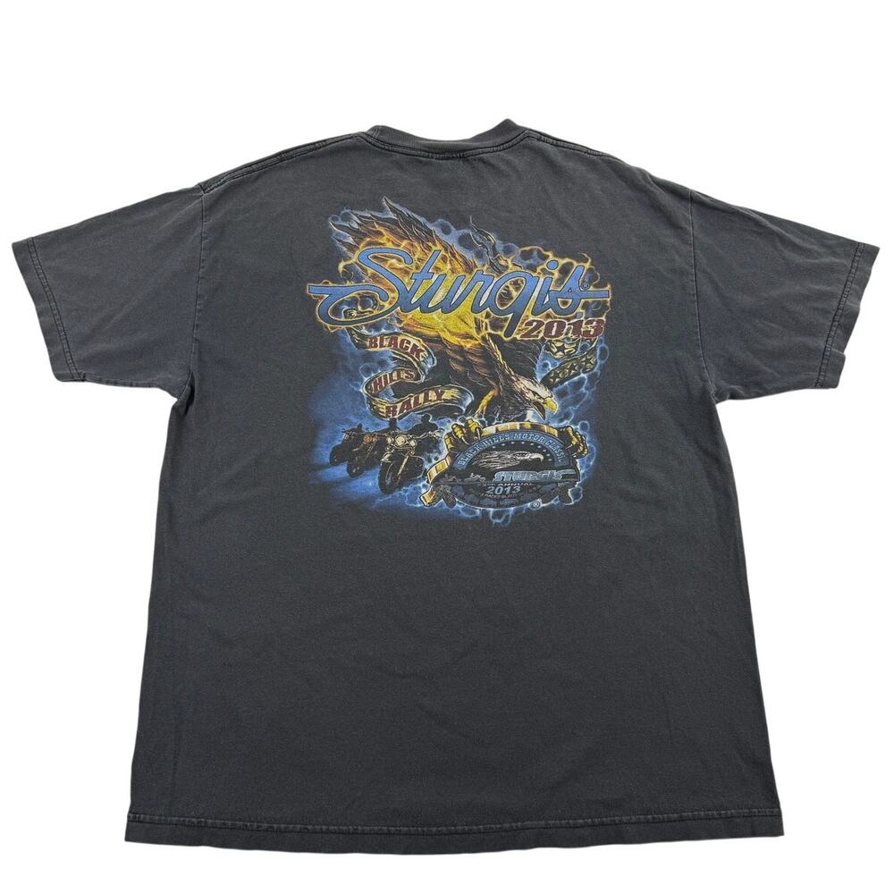 Faded Sturgis Black Biker 2013 Motorcycle Eagle Flames Distressed Shirt Size XL